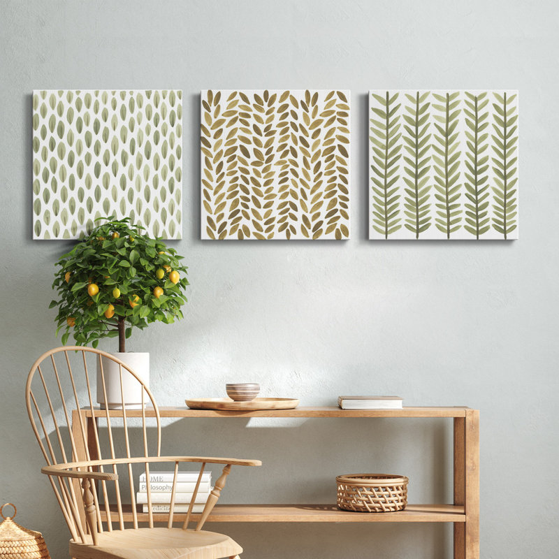 Greenery Motif IX - Ensemble de 3 peintures sur toile tendue, H 32 po x l 96 po x P 1 po