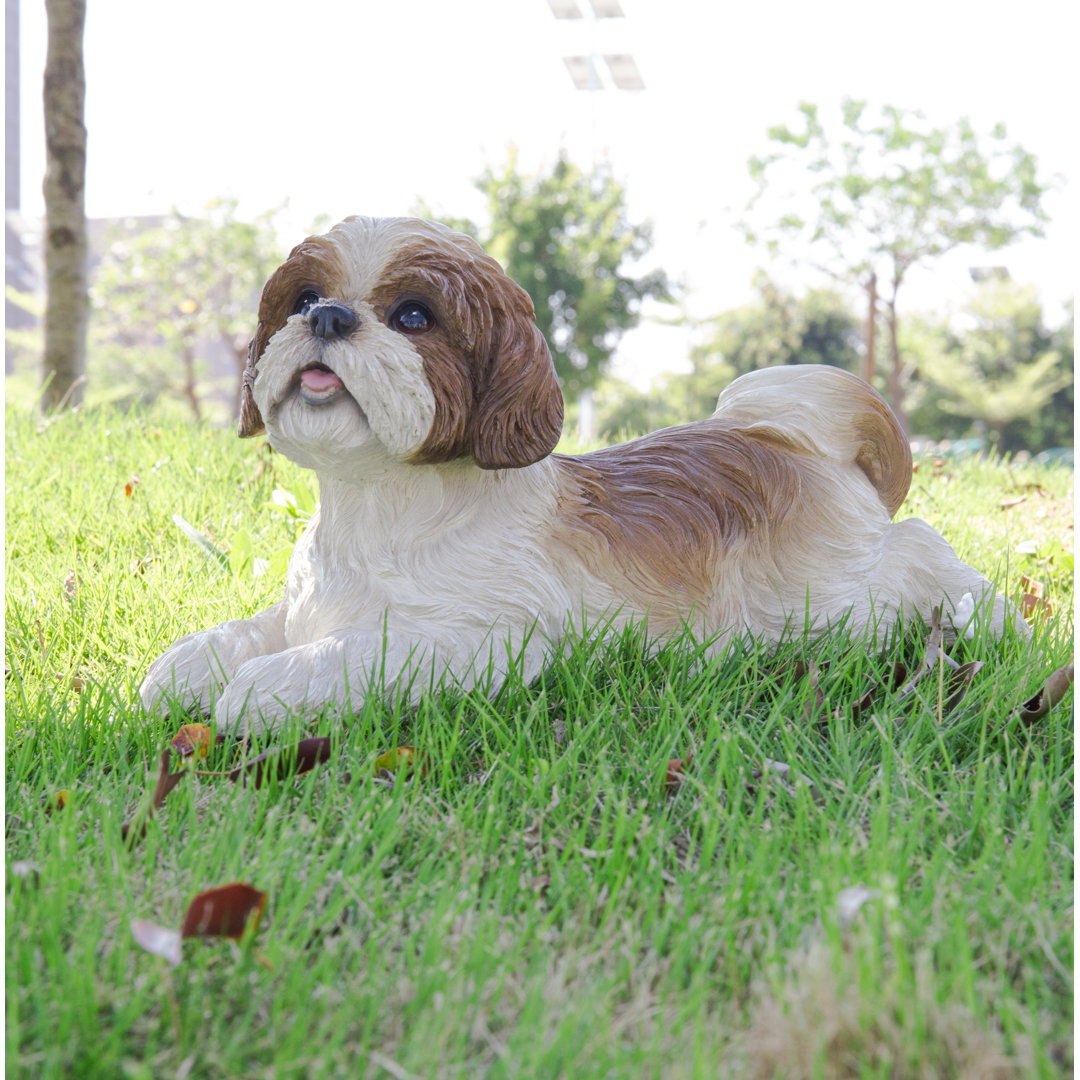 Shih Tzu Lying Down Statue Hi-Line Gift Ltd. Color: Brown/White