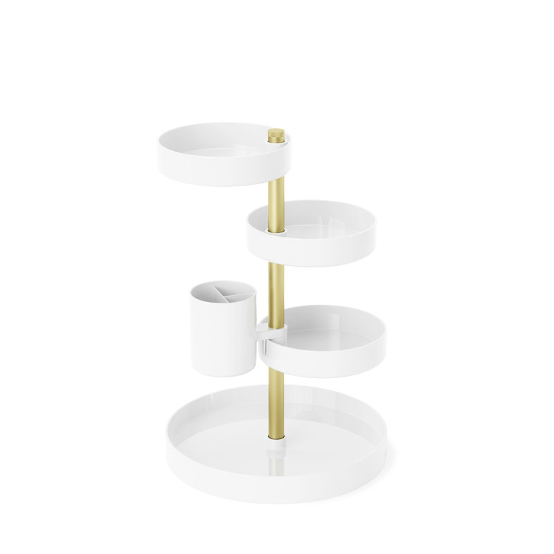 White and Brass 3-Tier Rotating Vanity Tray