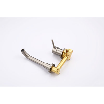 Bathroom Wall Mount Faucet, Brushed Gold, Lever Handle, 11.68 In. Depth, Reliable Build Gold Tap For Bath, Single Handle 2 Holes, 360-Degree Swivel, Convenient Operation