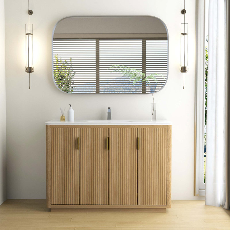 Meuble-lavabo autoportant moderne avec motif rayé et lavabo en céramique