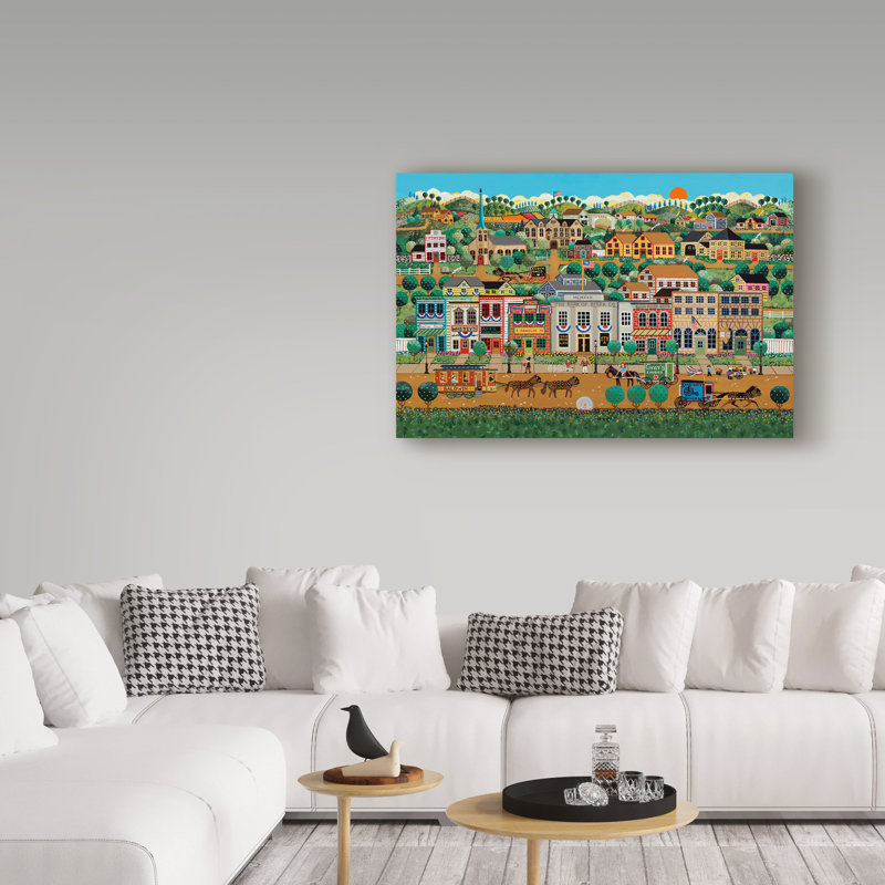 « my home town », reproduction de peinture à l’acrylique sur toile tendue, H 12 po x l 19 po x P 2 po