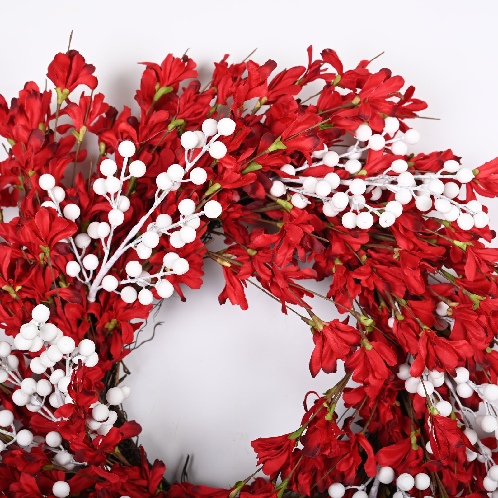 24" Handcrafted Forsythia, Berry Christmas Wreath
