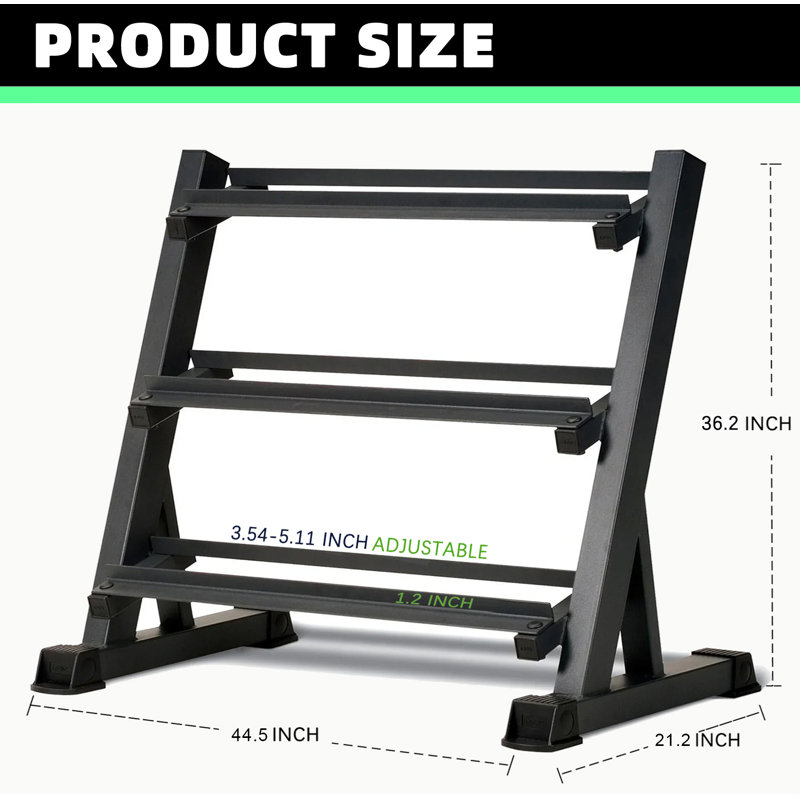 Support à haltères à 3 niveaux, capacité maximale de 1 100 lb, plusieurs tailles (40,5 / 44,5 / 51,5 po), organisateur de rangement pour poids lourds pour salle de gym à domicile