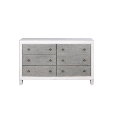 Katia Rustic Weathered White Dresser - 6 Drawer Bedroom Storage Chest with Smooth Gliding Metal Slides