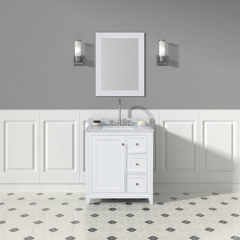 Atwell 29.13'' Single Bathroom Vanity with Carrara Marble Top, White