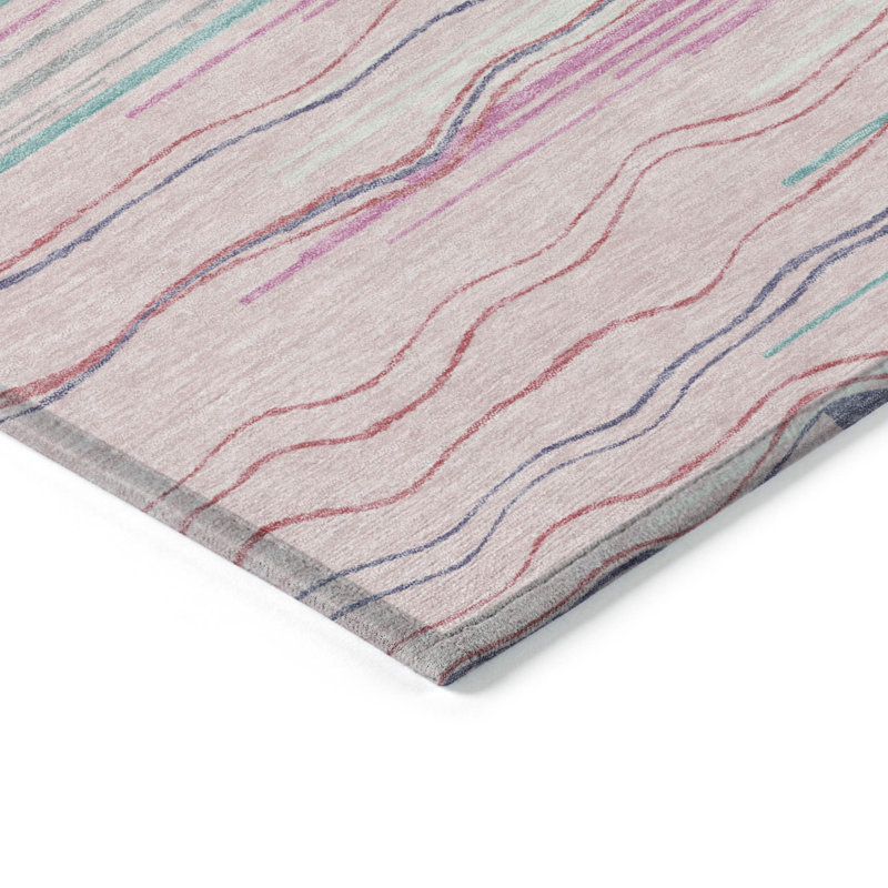 Tapis intérieur lavable rayé rose et mauve 3 pi x 5 pi HomeRoots