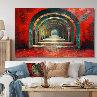 Passerelle rouge rouge et verte - tunnel, art mural, salon