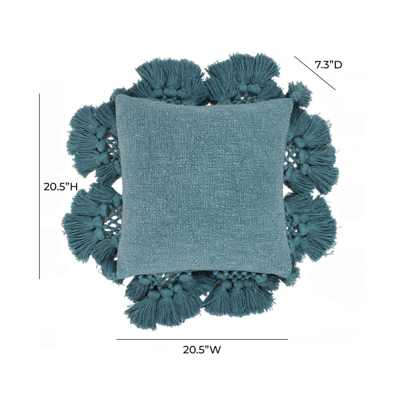 Denim Blue Cotton Square Pillow with Tassels