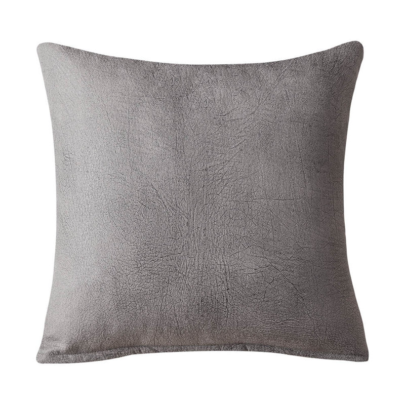 Set Of 2 Faux Leather Throw Cushion Covers, Gray, 16" x 16"