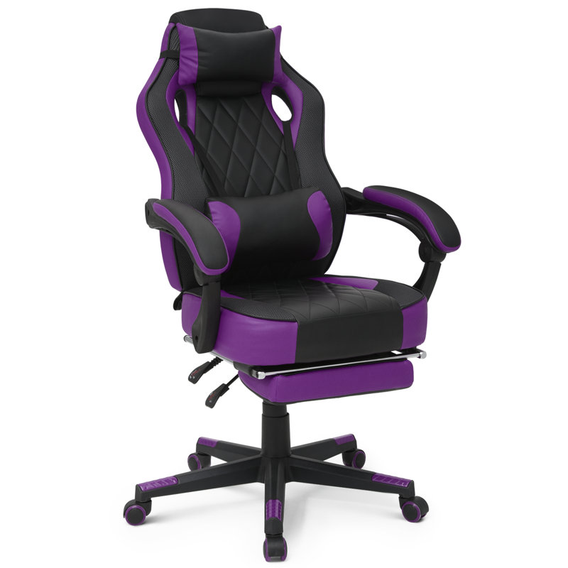 Reclining Computer Chair with Footrest & Detachable Lumbar Support 360 Degree Swivel, Purple