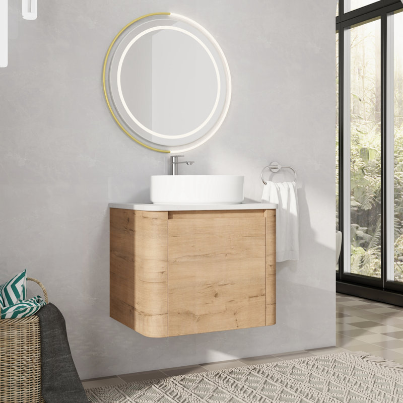 Meuble-lavabo mural simple avec lavabo en céramique, Blanc, 24"