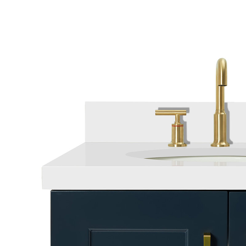 31 IN.  Single Bathroom Vanity, Midnight Blue, Oval, White Quartz
