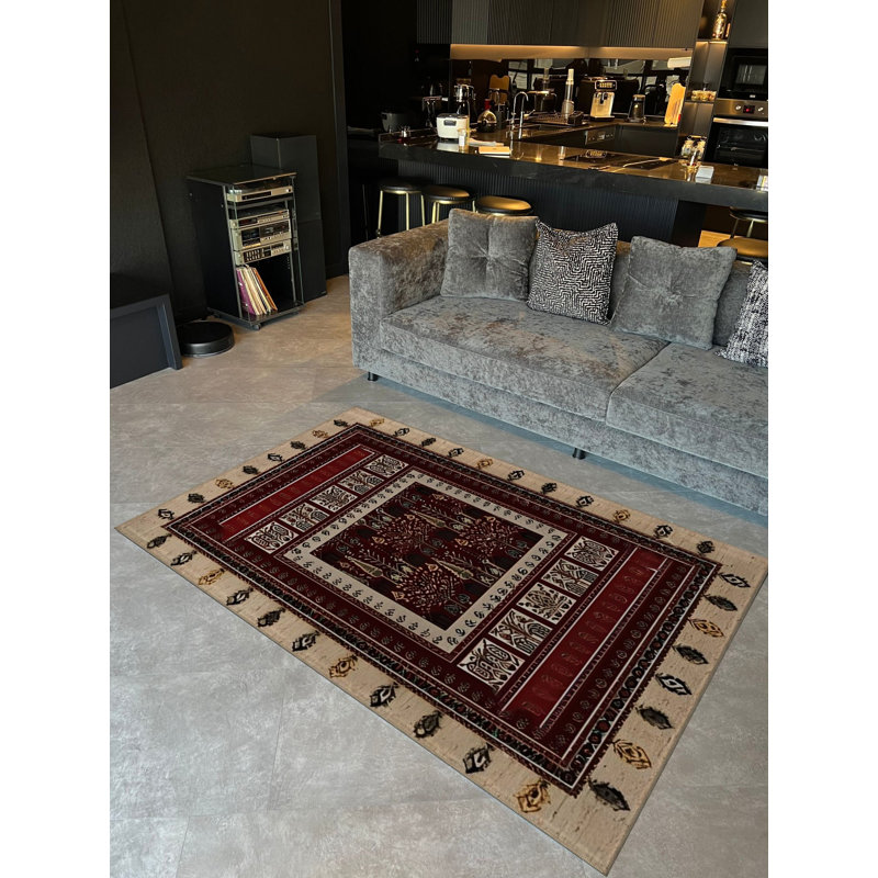 Tapis décoratif multicolore à motif beige, Rectangle 3 pi 11,24 po x 5 pi 10,87 po
