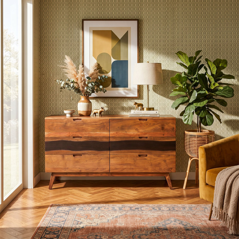 Commode prémontée 59 tiroirs 59 po Mid-Century