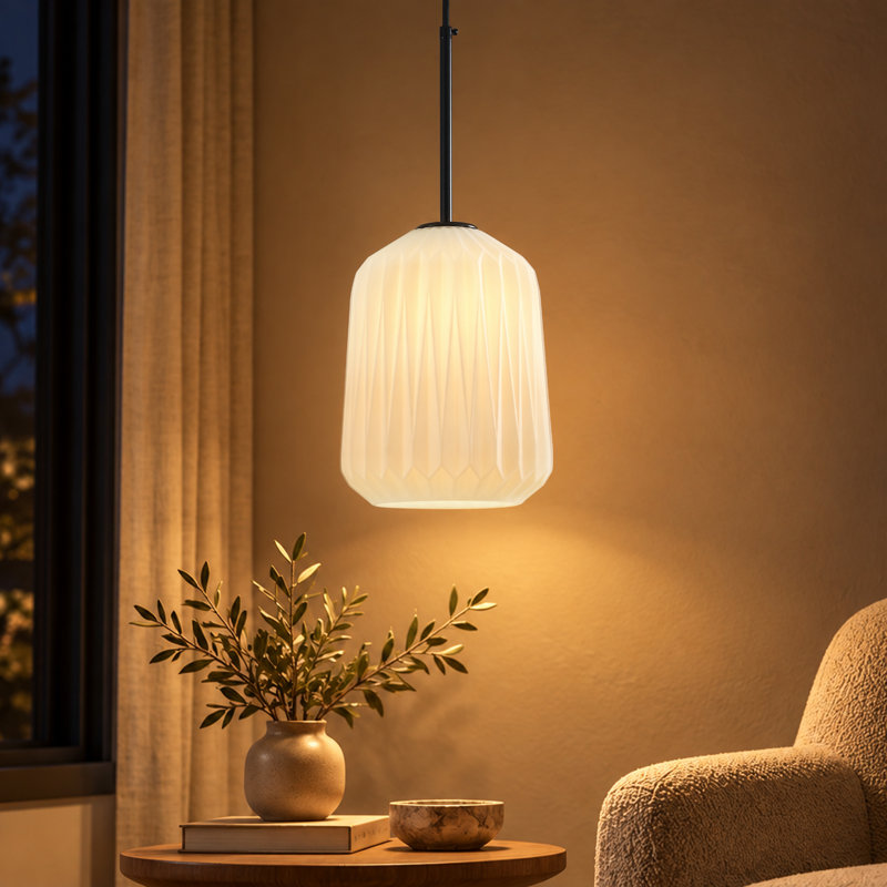Luminaire suspendu moderne à 1 lumière avec abat-jour en verre givré blanc laiteux de 7,87 po pour îlot de cuisine, Noir mat