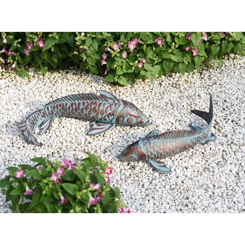 Statues et sculptures de carpes koï en cuivre antique - Décoration de jardin en métal