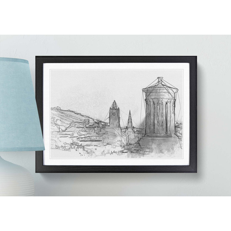 View of Edinburgh Skyline in Abstract - Picture Frame Graphic Art Print, 35cm H x 50cm W x 2cm D, Black