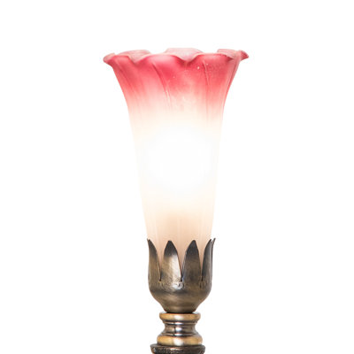 12" High Pink/White Tiffany Pond Lily Cherub Mini Lamp