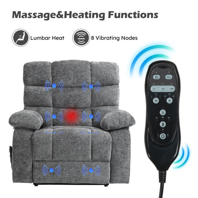 Dual Motor Power Lift Recliner Large  Recliner With Heat And Massage, Infinite Position, Gray Chenille
