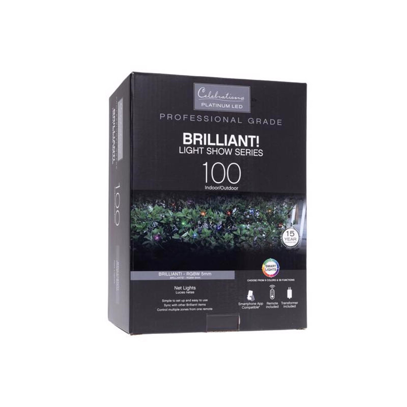 Celebrations Platinum LED T5 Multicolored 100 ct Net Smart-Enabled Christmas Lights 4 ft.