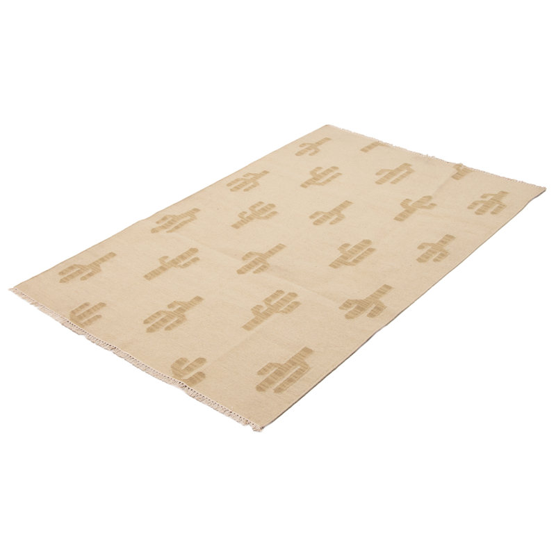 Tapis brun / crème en laine tissé à plat à la main à motif rectangulaire New 5 pi x 8 pi New Ashford