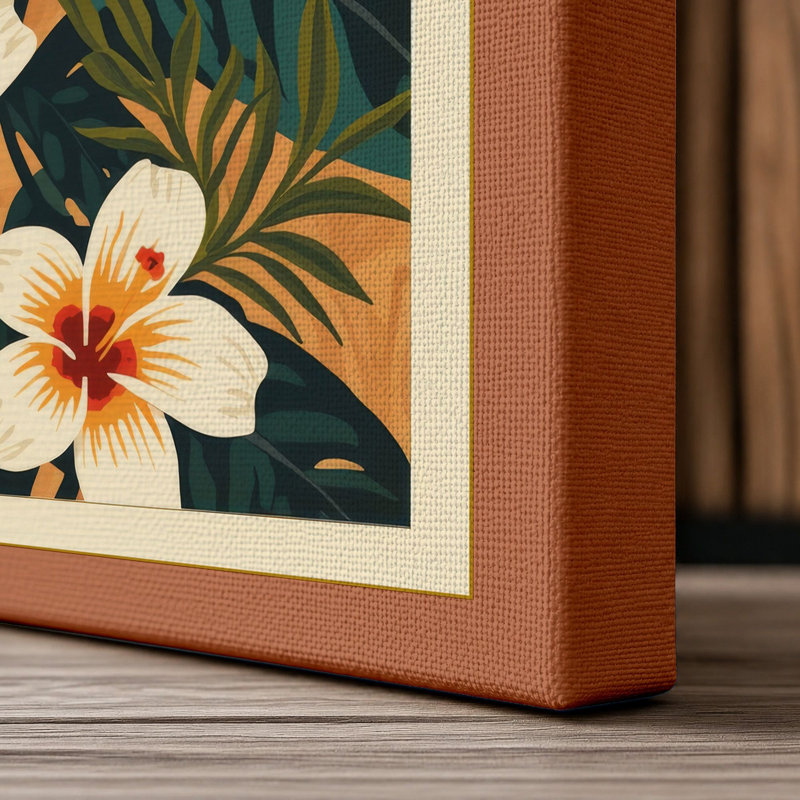 Blooms in Ochre Botanical - Wrapped Canvas, 24x16 - 61.0 x 40.6 cm, Terracotta Border