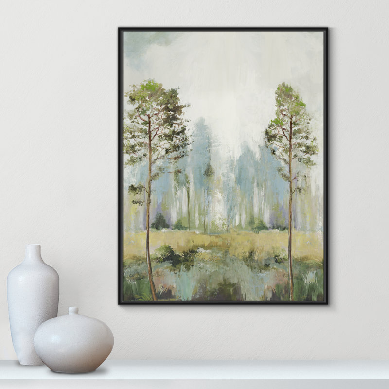 «Teton Tall Green Trees II» par Teton Pearce - reproduction encadrée sur toile, H 41,5 po x l 31,5 po, Noir