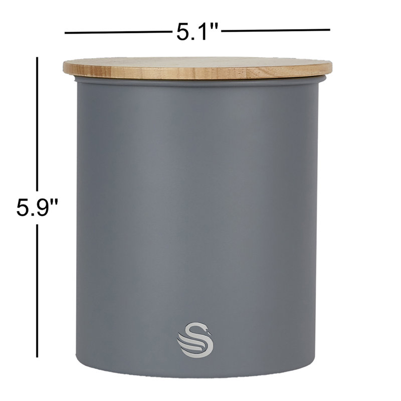 Swan Nordic Scandi Set of 3 Storage, Tea, Coffee and Sugar Canisters, Steel, Bamboo Lid, One Size, Grey