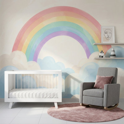 Pastel Rainbow Wallpaper Watercolor Dreamy Removable Wall Decor