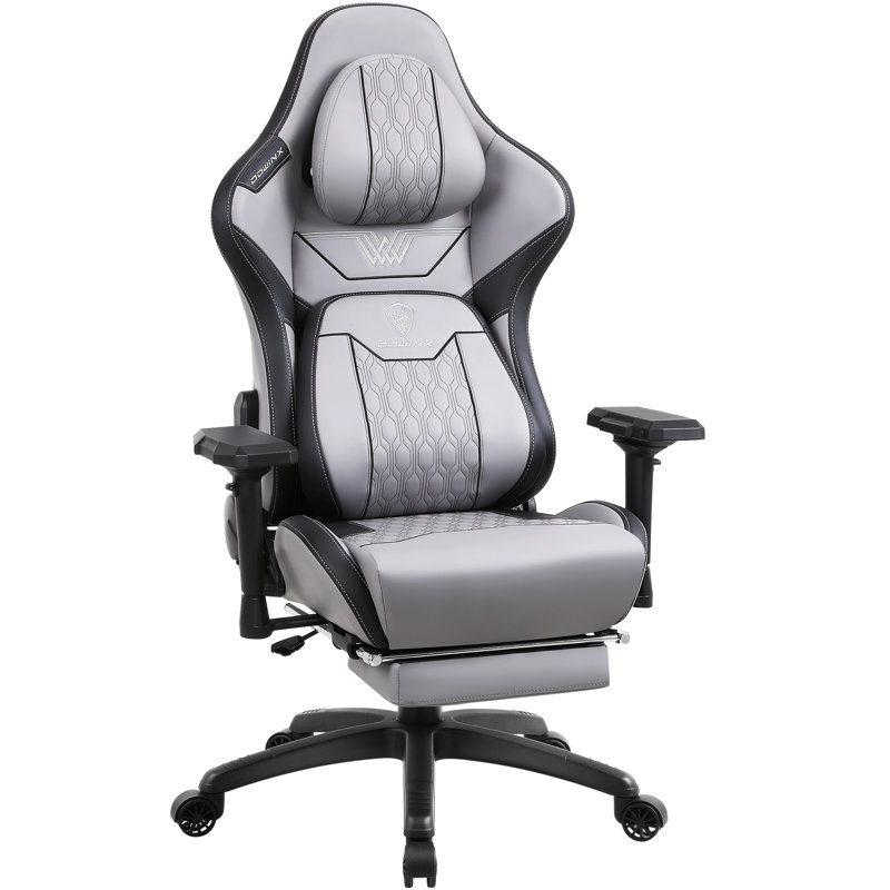 Gray PU Leather Ergonomic Reclining Gaming Chair with Footrest