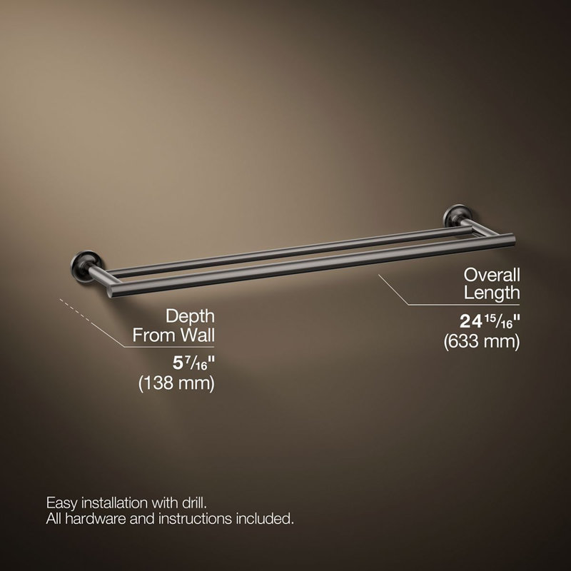 Purist® Double 24" Wall Mounted Towel Bar, Vibrant Titanium