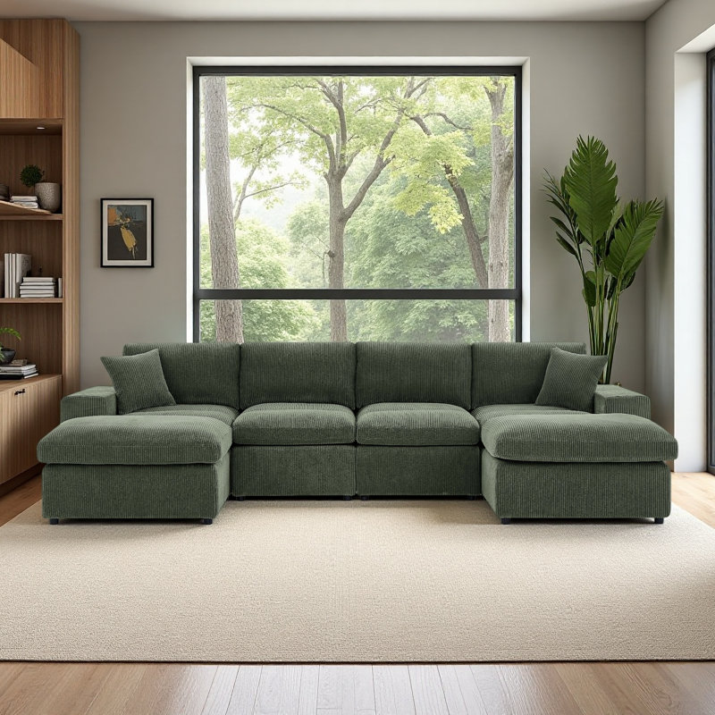 Canapé modulaire symétrique en velours côtelé, Vert foncé
