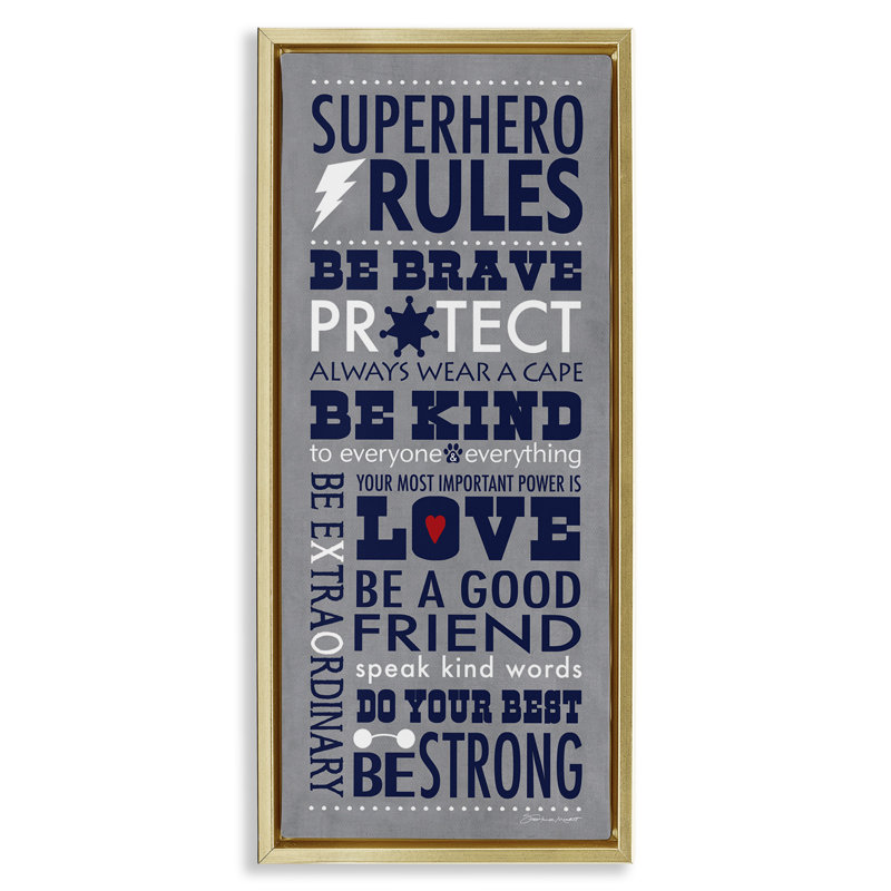 Superhero Rules Typographie, Cadre flottant métallique doré, H 31 po x l 15 po