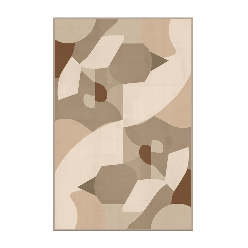 Machine Washable Ortencia Lotus Minimalist Geometric Shapes Rug in Gray – Beige Binding, 3x5