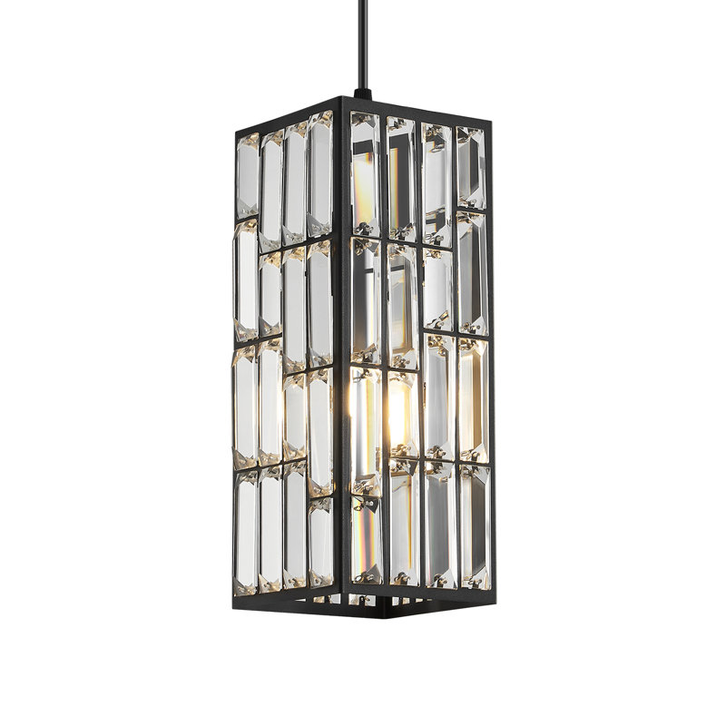 Wannanup 1 - Light Crystal Single Pendant Light Modern Metal Luxury Chandeliers, Matte Black