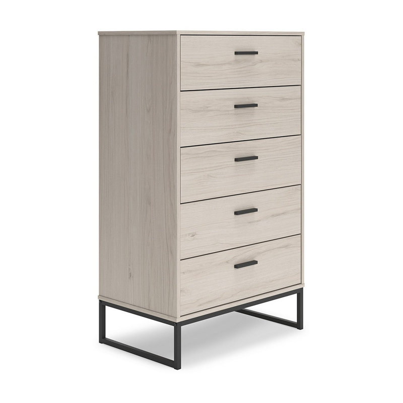 Socalle Mid-Century 5-Drawer Chest in Light Wood and Black