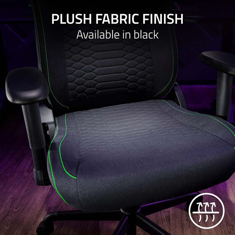 Ergonomic Gaming Chair: Built-In Lumbar Support - Widened Seat - High Density Foam Cushions - Adjustable 152 Degree Recline - 2D Armrests - Plush Fabric Finish
