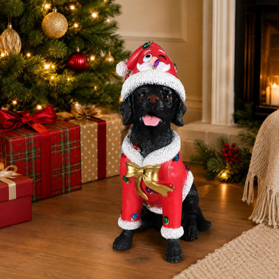 Statue de Noël Labrador Retriever, figurine de chien des Fêtes en tenue de père Noël pour la décoration intérieure