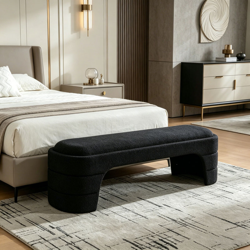 Banc de chambre rembourré sans accoudoirs de 64,96 po de largeur, Noir