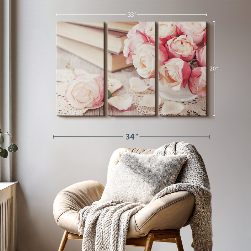 "Romans et roses" sur toile, H 20 po x l 33 po x P 1,25 po
