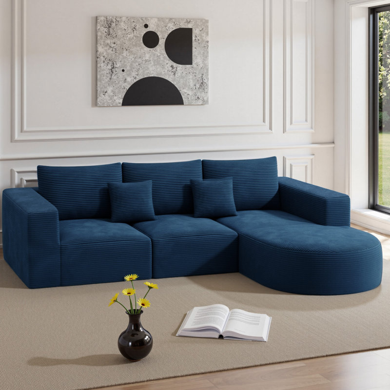 Canapé modulaire de Boneless, Velours côtelé bleu, Orienté à droite
