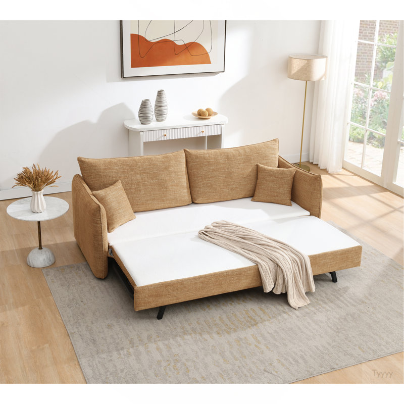Canapé en chenille Mocha avec 2 coussins (peut se transformer en canapé-lit)