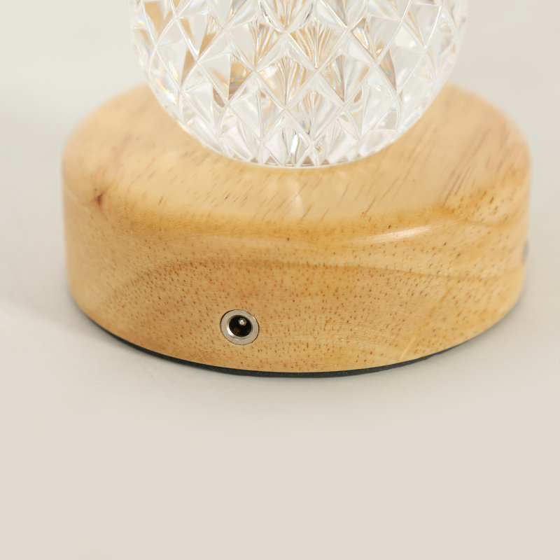 Lampe de table sphérique moderne avec abat-jour en cristal à facettes, fini bois clair pour table de chevet (lot de 2)