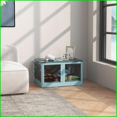 Storage Bins Stackable Collapsible with Lids &amp; Wheels | Blue | Plastic