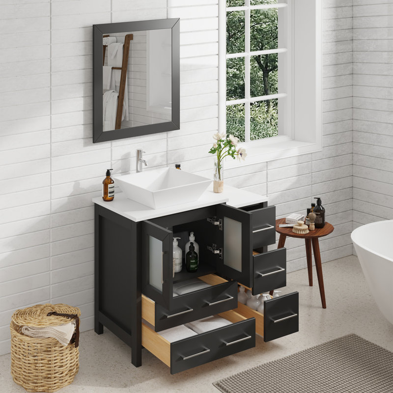 Ensemble de meuble-lavabo simple 36 "avec miroir , Espresso