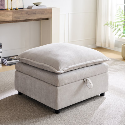 Moderne, repose-pieds carré en chenille de 27,56 po de largeur avec rangement, module de tabouret haut de 25,98 po pour canapé modulaire en chenille, gris
