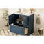 Armoire de salle de bain 30 po avec lavabo en céramique, poignées or bleu moderne. Planches robustes, rangement spacieux. Meuble-lavabo simple à assembler, structure en bois massif, facile et rapide