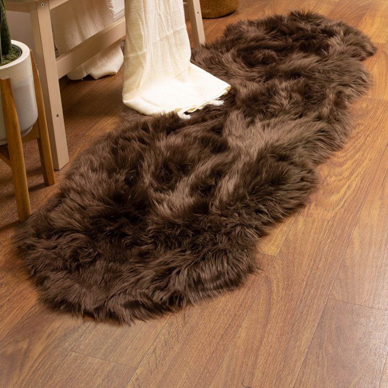 Diller Dark Brown Faux Fur Machine Washable Shag Fluffy Area Rug, Novelty 2' x 6'