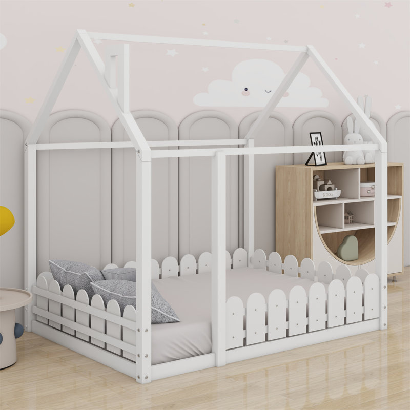 Cadre de lit en bois avec clôture, White